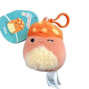 Nwt  🍄 3" Alba the Orange Mushroom Squishmallow Clip with Fuzzy Belly